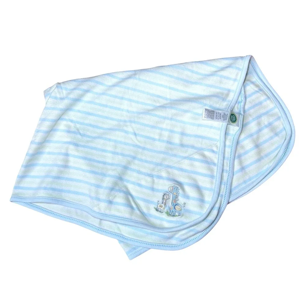 Little Me Baby‎ Blanket Blue Green Striped Giraffe Embroidered Cotton Lovey